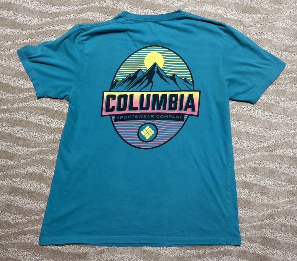 Columbia Shirt Mens Large Blue Short Sleeves Crew Neck Pullover Cotton